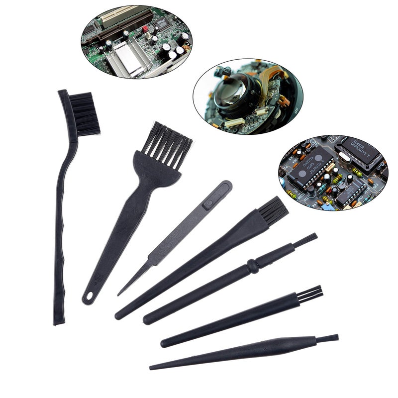 Camkix Multi-Purpose Brushes (Black) - 9 Pack - 7X Multi-Sized Brushes, 1x Anti-Static Tweezers, 1x Cleaning Cloth - Small Gaps - Computers, Keyboards, PCBs, Vents, Car Interior, Window Track - Image 4